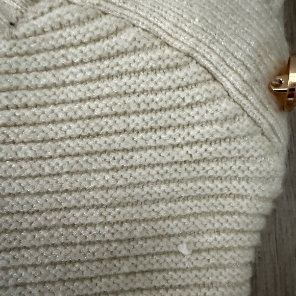 Striped Cream and Black Striped Sweater with Gold Button Accent - Picture 6 of 7